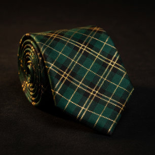 Waldgrün-goldener Tartan-Karostoff Krawatte
