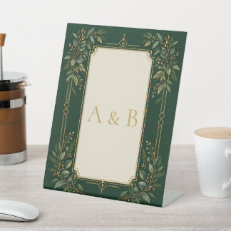 Waldgrün-goldenes Hochzeitspodest-Schild Sockelschild