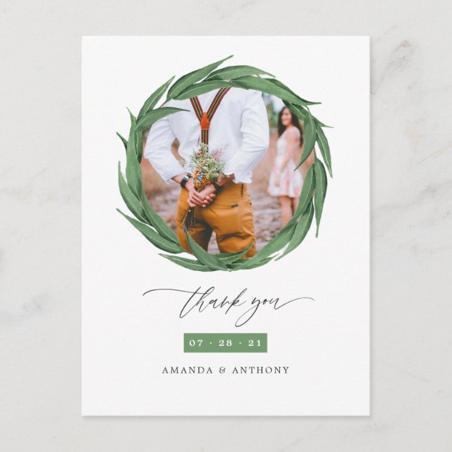 Waldgrün Hochzeit Vielen Dank Postkarte (Vorderseite)