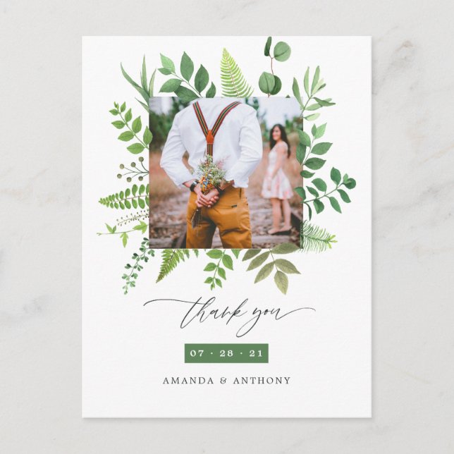 Waldgrün Hochzeit Vielen Dank Postkarte (Vorderseite)