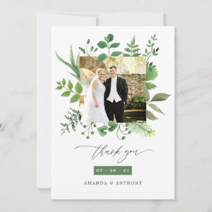 Waldgrün Hochzeitssfoto Collage Dankeskarte