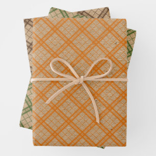Waldgrün Orange Tartan Falsches Rustikales Braun K Geschenkpapier Set