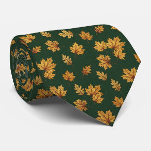 Waldgrün und Gold Ahornblatt Eleganter Herbst Krawatte