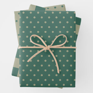 Waldgrün und Salbei Karo- und Punktmuster Geschenkpapier Set