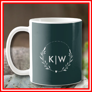 Waldgrün und Weiß Moderne Anfangsbuchstaben-Mono Kaffeetasse