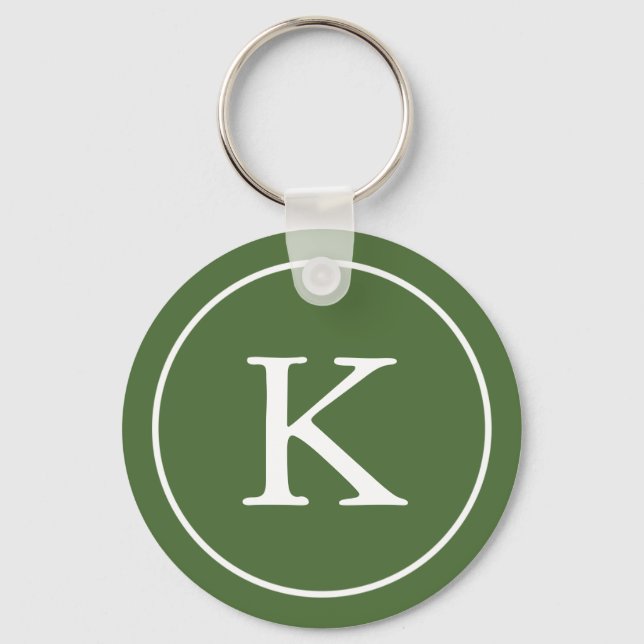 Waldgrün und Weiß | Monogramm Schlüsselanhänger (Vorderseite)