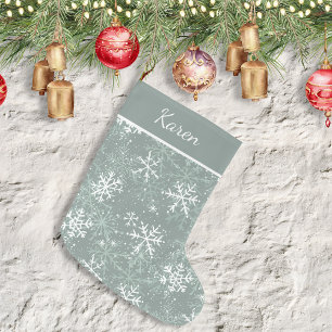Waldgrün und weiße Schneeflocken Name Weihnachten Großer Weihnachtsstrumpf