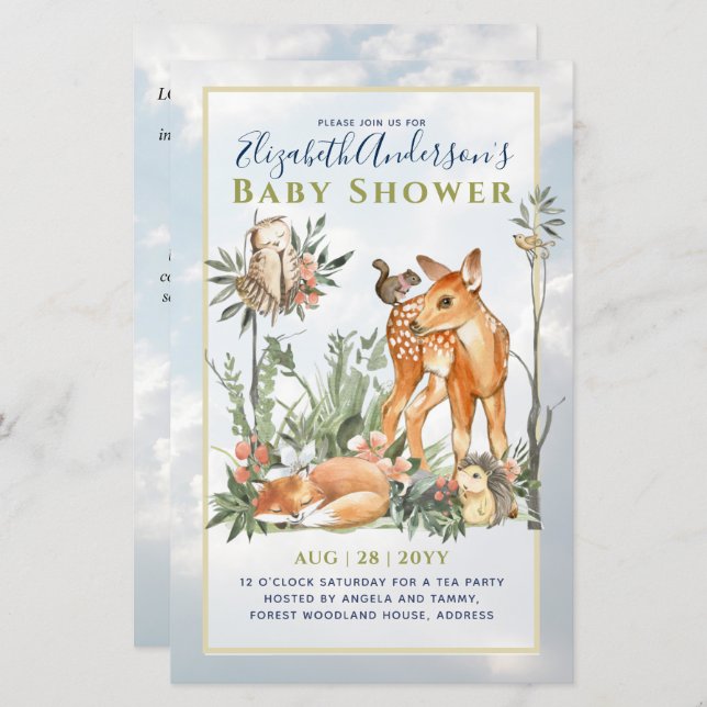 Waldgrün Wildtiere Babydusche (Vorne/Hinten)