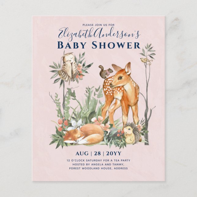 Waldgrün Wildtiere Babydusche Flyer (Vorne)