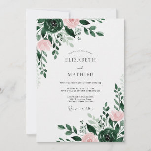 Waldgrüne Ätherische Florale Hochzeit Einladung