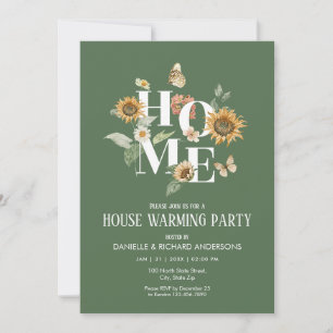 Waldgrüne Blumen Blumen Haus-Einweihungsfeier Einladung