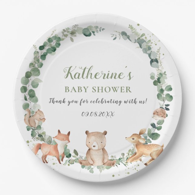 Waldgrüne Gender Neutral Baby Dusche  Pappteller (Vorderseite)