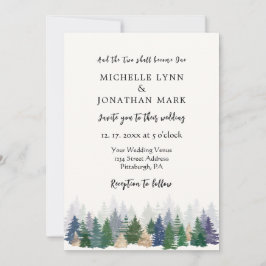 Waldgrüne Goldbäume Minimal Christliche Hochzeit Einladung