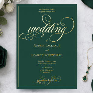 Waldgrüne goldene Hochzeit Schrift Kalligrafie Folieneinladung