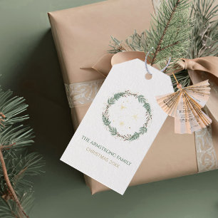 Waldgrüne Goldene Sterne Weihnachten Familienname Geschenkanhänger