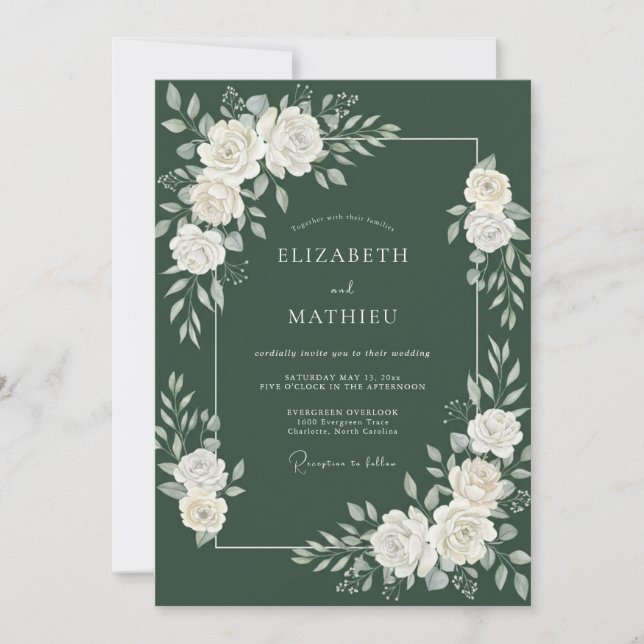 Waldgrüne große Winterhochzeit Einladung (Vorderseite)