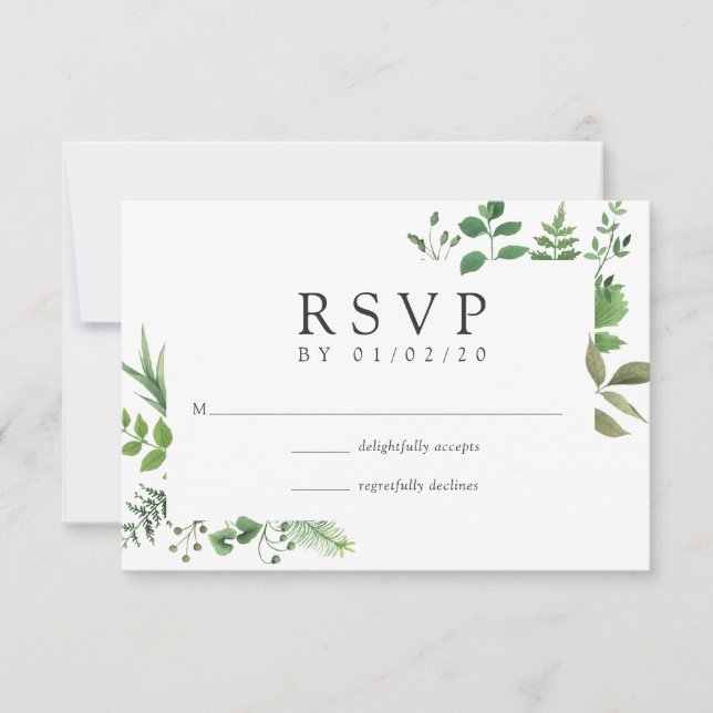 Waldgrüne Hochzeit RSVP Karte (Vorderseite)
