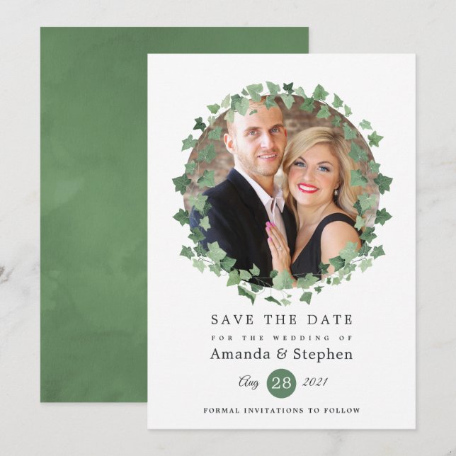 Waldgrüne Hochzeit Save The Date (Vorne/Hinten)