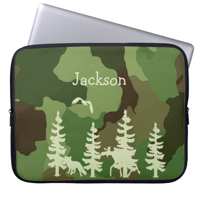 Waldgrüne Jäger tarnen sich und drucken wild leben Laptopschutzhülle (Vorderseite)