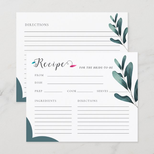 Waldgrüne Kalligraphie Recipe Brautparty (Vorne/Hinten)