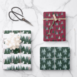 Waldgrüne Kiefer Weihnachtswald Geschenkpapier Set
