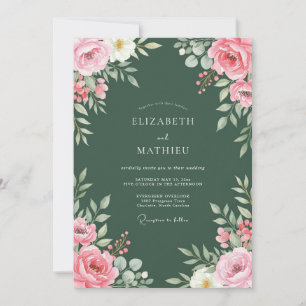 Waldgrüne klassische botanische Hochzeit Einladung