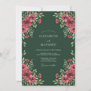 Waldgrüne königliche Floral-Hochzeit Einladung
