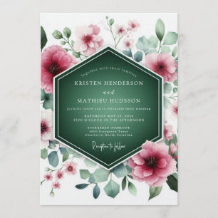 Waldgrüne majestätische Blumenhochzeit Einladung