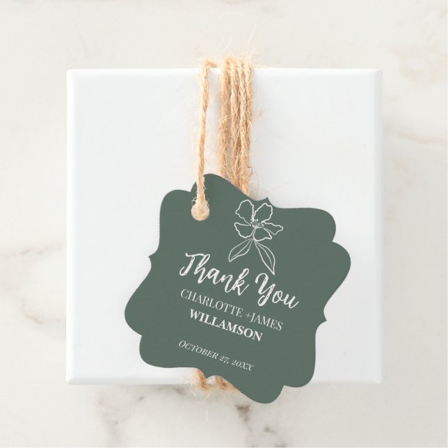 Waldgrüne Minimalblumen-Gastgeschenke Hochzeiten Geschenkanhänger (Beispiel)