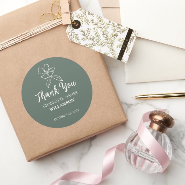 Waldgrüne Minimalblumen-Gastgeschenke Hochzeiten Runder Aufkleber (Schenken)