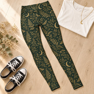 Waldgrüne Mond-Motte-Botanik-Leggings Leggings