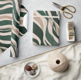Waldgrüne Naturwelle Beige abstraktes Muster Geschenkpapier