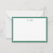 Waldgrüne Notizkarte mit dreifacher Rand-Monogramm
