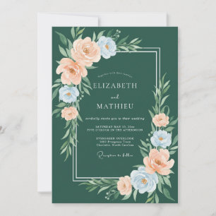 Waldgrüne Pastell-Blumenhochzeit Einladung