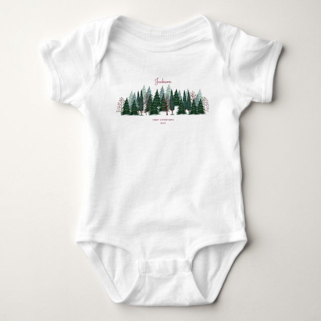 Waldgrüne Pinien Natur Weihnachten Urlaub Baby Strampler (Vorderseite)