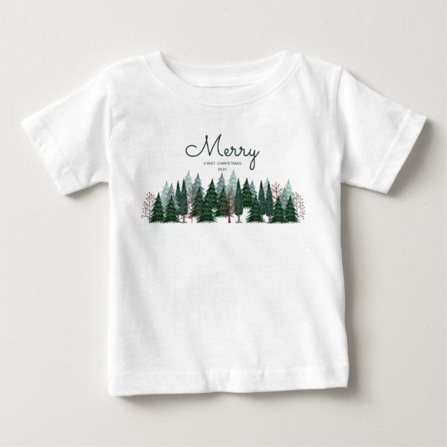 Waldgrüne Pinien Natur Weihnachten Urlaub Baby T-shirt (Vorderseite)