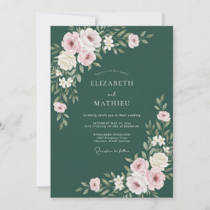 Waldgrüne polierte botanische Hochzeit Einladung