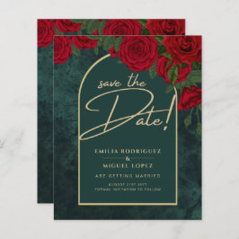 Waldgrüne Rote Rosen Winter SAVE THE DATE