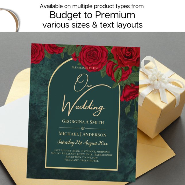 Waldgrüne Rote Rosen Winterhochzeit Einladung (Von Creator hochgeladen)