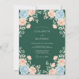 Waldgrüne ruhige florale Hochzeit Einladung