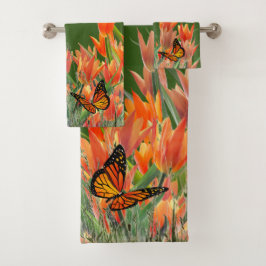 Waldgrüne Schmetterlinge & Tulips Badetuch Set
