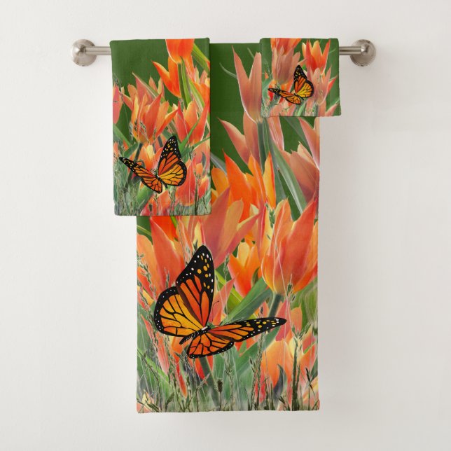 Waldgrüne Schmetterlinge & Tulips Badetuch Set (Insitu)