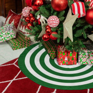 Waldgrüne und weiße konzentrische Kreise Polyester Weihnachtsbaumdecke