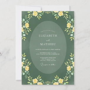 Waldgrüne verfeinerte botanische Hochzeit Einladung