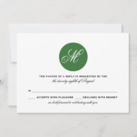 Waldgrüner Kreis-Monogramm-Hochzeits-RSVP-Karte