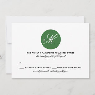 Waldgrüner Kreis-Monogramm-Hochzeits-RSVP-Karte Einladung