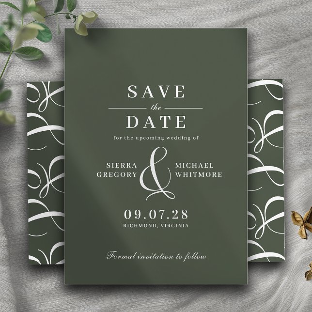Waldgrüner Moos | Formale moderne Retro-Typografie Save The Date (Von Creator hochgeladen)
