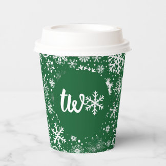 Waldgrüner Schneeflocke - ZWEI-Papier-Cup Pappbecher