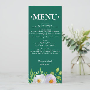 Waldgrünes Blumen Hochzeitsmenükarte zum Ausdrucke Einladung