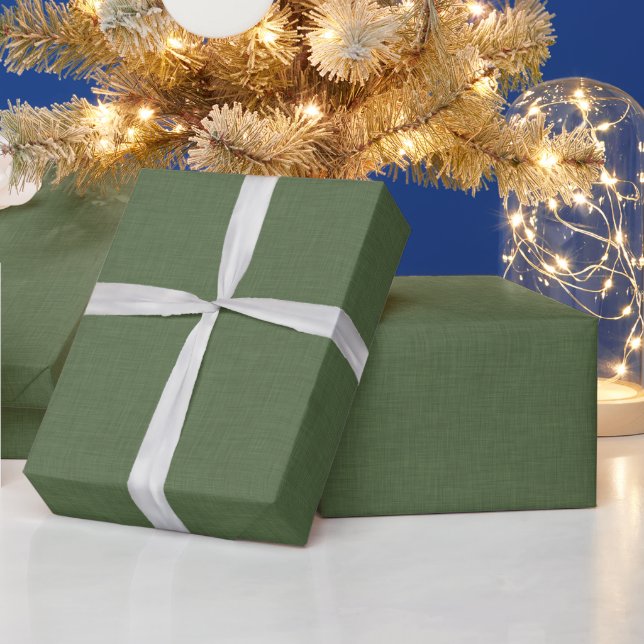 Waldgrünes Leinen-Texturbild Goldrahmen Geschenkpapier (Feiertage)
